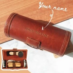 Yellow Octopus Personalised Personalised Vegan Leather Shoe Shine Kit - Simple Font Executive Gifts