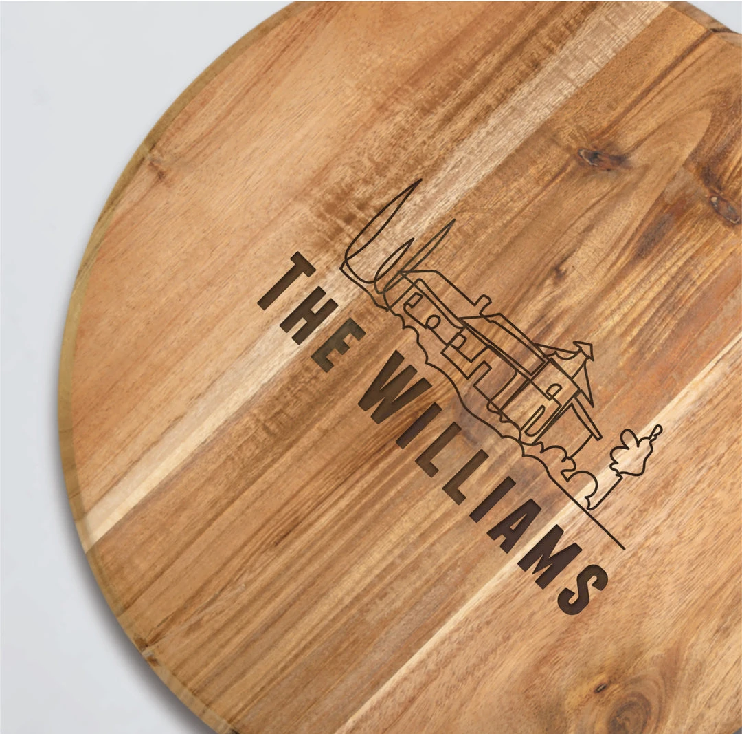 Yellow Octopus Personalised Personalised Round Paddle Serving Board - House Design 5 Yellow Octopus Personalised Personalised Round Paddle Serving Board - House Design