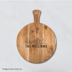 Yellow Octopus Personalised Personalised Round Paddle Serving Board - House Design