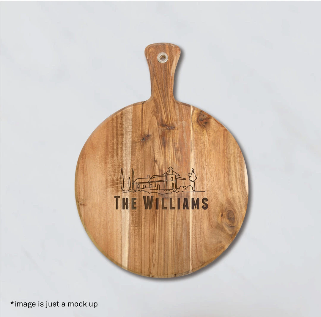 Yellow Octopus Personalised Personalised Round Paddle Serving Board - House Design 4 Yellow Octopus Personalised Personalised Round Paddle Serving Board - House Design