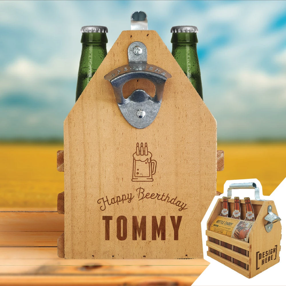 Yellow Octopus Personalised Personalised Timber Beer Caddy - Beer-thday! 3 Yellow Octopus Personalised Personalised Timber Beer Caddy - Beer-thday!
