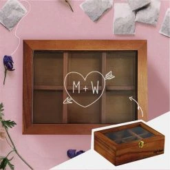 Yellow Octopus Personalised Personalised Acacia Tea Box With Window - Lovers Design Personalised Gifts For Her