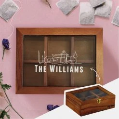 Yellow Octopus Personalised Personalised Gifts For Her Personalised Acacia Tea Box With Window - House Design