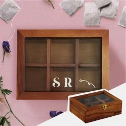 Yellow Octopus Personalised Personalised Gifts For Her Personalised Acacia Tea Box With Window - Classic Initials