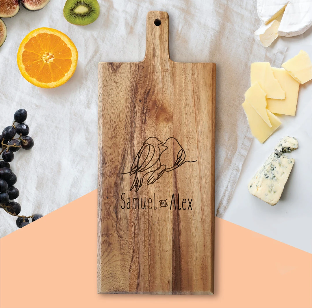 Yellow Octopus Personalised Personalised Acacia Paddle Serving Board - Love Birds Foodie 3 Yellow Octopus Personalised Personalised Acacia Paddle Serving Board - Love Birds Foodie
