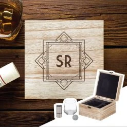 Yellow Octopus Personalised Man Cave Gifts Personalised Flinders Whisky Box Set - Art Deco Design