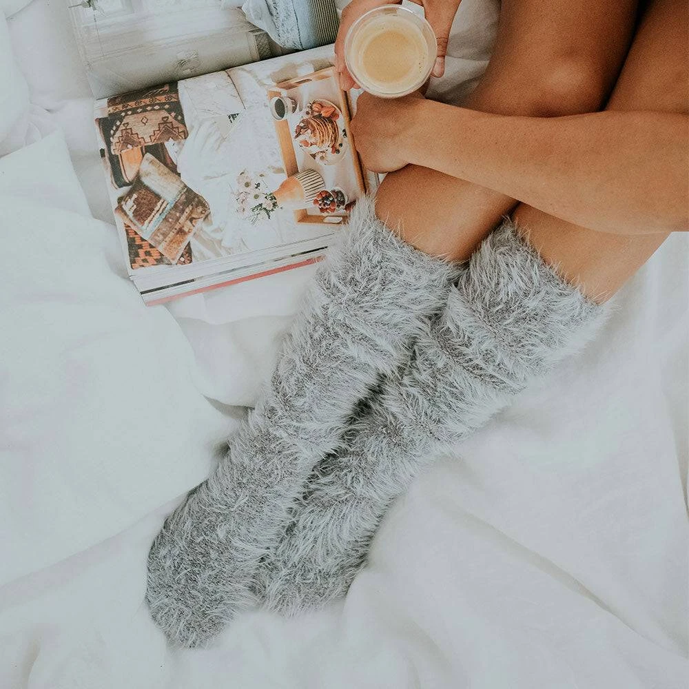 Annabel Trends Fuzzy Bed Socks | Grey 3 Annabel Trends Fuzzy Bed Socks | Grey