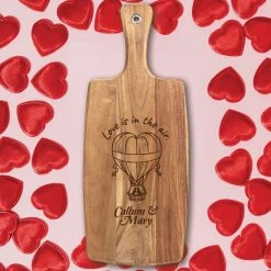 Yellow Octopus Personalised Personalised Acacia Paddle Serving Board - Love Is In The Air