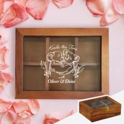 Yellow Octopus Personalised Personalised Acacia Tea Box With Window - Koala-tea Time Personalised Gifts For Her