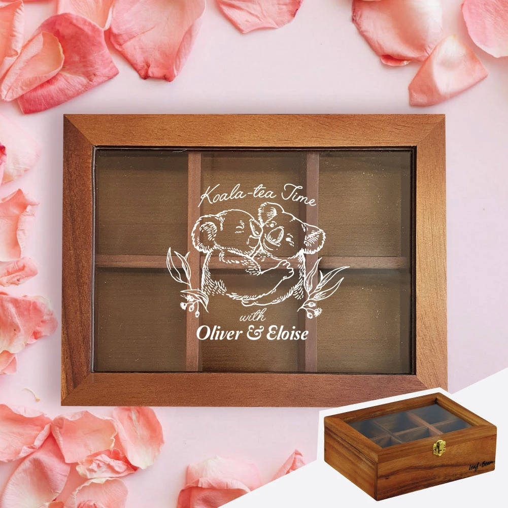 Yellow Octopus Personalised Personalised Acacia Tea Box With Window - Koala-tea Time Personalised Gifts For Her 3 Yellow Octopus Personalised Personalised Acacia Tea Box With Window - Koala-tea Time Personalised Gifts For Her