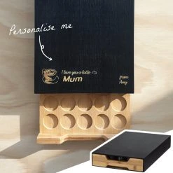 Yellow Octopus Personalised New Personalised Bamboo Coffee Machine Board With Capsule Drawer - I Love You A Latte