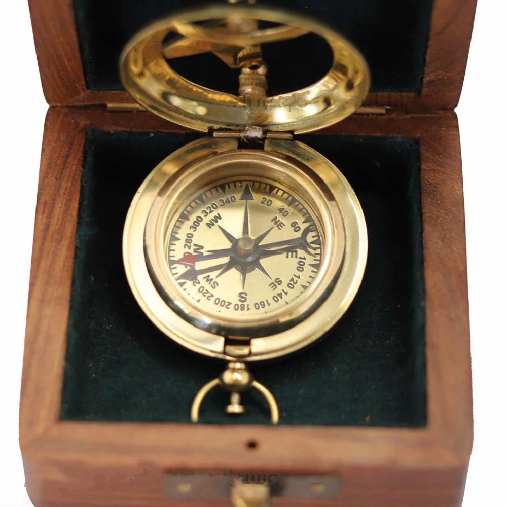 Vintage Nautical Nautical Brass Sundial Compass With Push Button | 2 Styles 4 Vintage Nautical Nautical Brass Sundial Compass With Push Button | 2 Styles