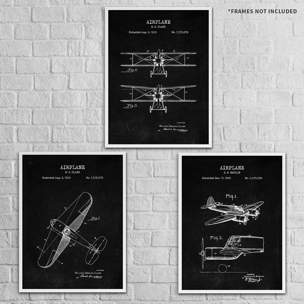 Yellow Octopus Exclusives - Prints Man Cave Gifts Airplane Patent Prints Wall Art | Set Of 3 3 Yellow Octopus Exclusives - Prints Man Cave Gifts Airplane Patent Prints Wall Art | Set Of 3