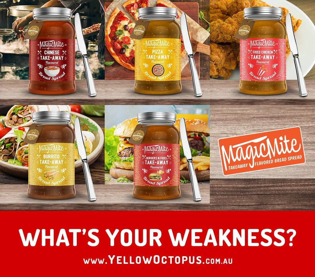 Yellow Octopus Novelty Food 'MagicMite' - Take Away Fast Food In A Jar Breakfast Spreads 11 Yellow Octopus Novelty Food 'MagicMite' - Take Away Fast Food In A Jar Breakfast Spreads
