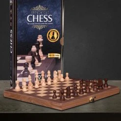 Heebiejeebies Office Gifts French Cut Wood Chess Set With Folding Board Case