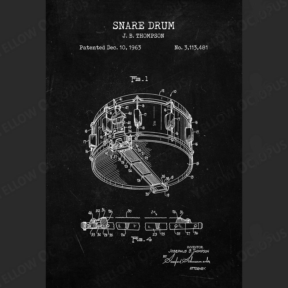 Yellow Octopus Exclusives - Prints Man Cave Gifts Drums Patent Prints Wall Art | Set Of 3 6 Yellow Octopus Exclusives - Prints Man Cave Gifts Drums Patent Prints Wall Art | Set Of 3