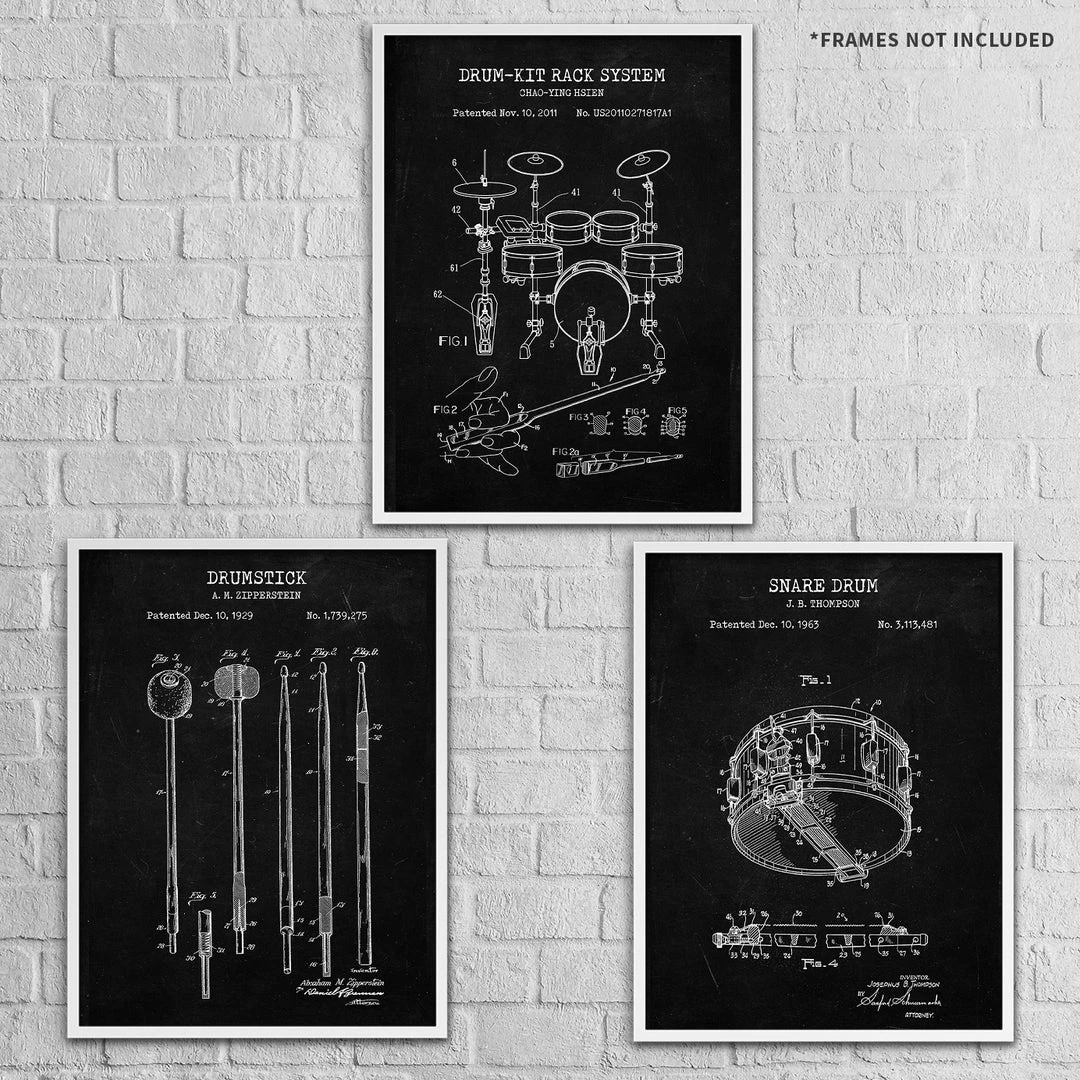 Yellow Octopus Exclusives - Prints Man Cave Gifts Drums Patent Prints Wall Art | Set Of 3 3 Yellow Octopus Exclusives - Prints Man Cave Gifts Drums Patent Prints Wall Art | Set Of 3