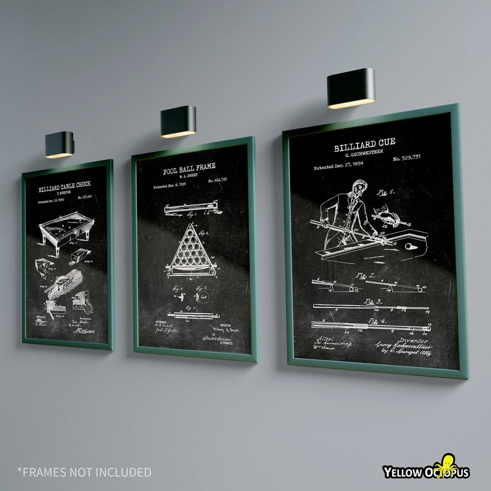 Yellow Octopus Exclusives - Prints Billiards Patent Prints Wall Art | Set Of 3 Man Cave Gifts 7 Yellow Octopus Exclusives - Prints Billiards Patent Prints Wall Art | Set Of 3 Man Cave Gifts