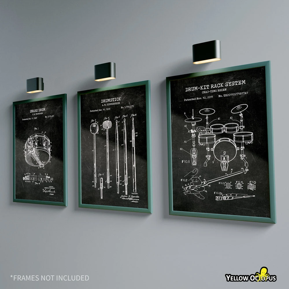 Yellow Octopus Exclusives - Prints Man Cave Gifts Drums Patent Prints Wall Art | Set Of 3 7 Yellow Octopus Exclusives - Prints Man Cave Gifts Drums Patent Prints Wall Art | Set Of 3