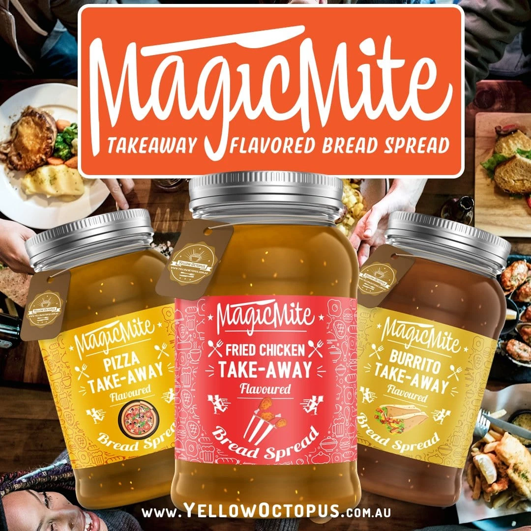 Yellow Octopus Novelty Food 'MagicMite' - Take Away Fast Food In A Jar Breakfast Spreads 3 Yellow Octopus Novelty Food 'MagicMite' - Take Away Fast Food In A Jar Breakfast Spreads