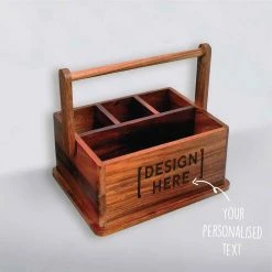 Yellow Octopus Personalised BBQ Gifts Personalised Wood BBQ Condiment Caddy - Saucy Design