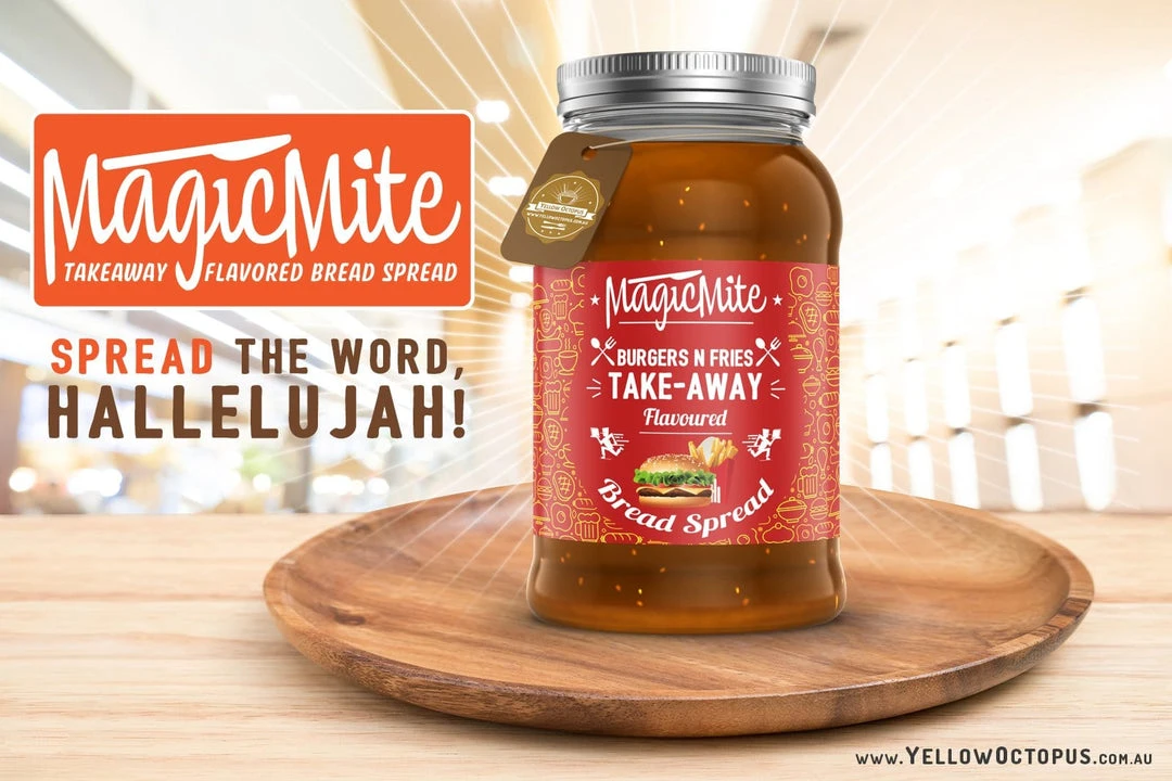 Yellow Octopus Novelty Food 'MagicMite' - Take Away Fast Food In A Jar Breakfast Spreads 13 Yellow Octopus Novelty Food 'MagicMite' - Take Away Fast Food In A Jar Breakfast Spreads