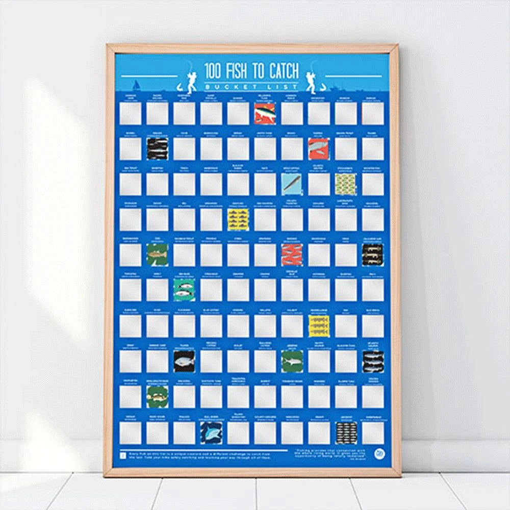William Valentine Travel Gifts 100 Fish To Catch Bucket List Scratch Poster 3 William Valentine Travel Gifts 100 Fish To Catch Bucket List Scratch Poster