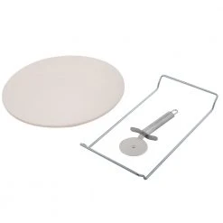 IsAlbi Round Pizza Stone Set With Rack And Cutter BBQ Gifts