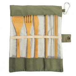 IsAlbi Travel Gifts Bamboo Reusable Travel Cutlery Set With Cotton Pouch
