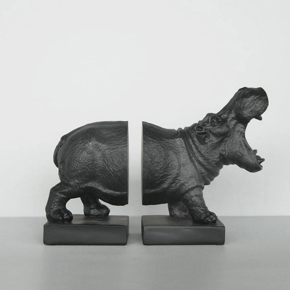White Moose Black Roaring Hippo Bookend Set 3 White Moose Black Roaring Hippo Bookend Set
