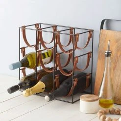 IsAlbi Orwell 9 Bottle Iron & Leather Wine Rack
