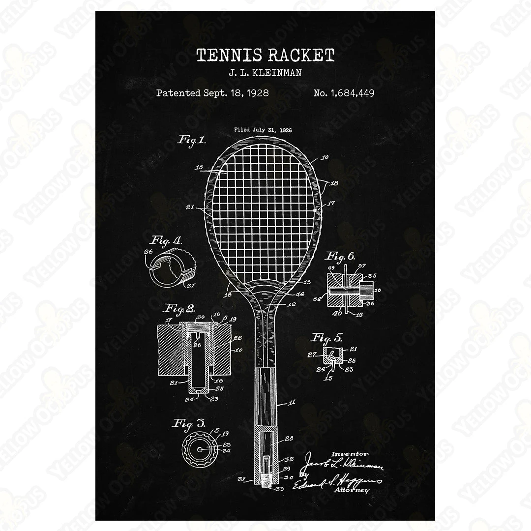 Yellow Octopus Exclusives - Prints Man Cave Gifts Tennis Patent Prints Wall Art | Set Of 3 5 Yellow Octopus Exclusives - Prints Man Cave Gifts Tennis Patent Prints Wall Art | Set Of 3