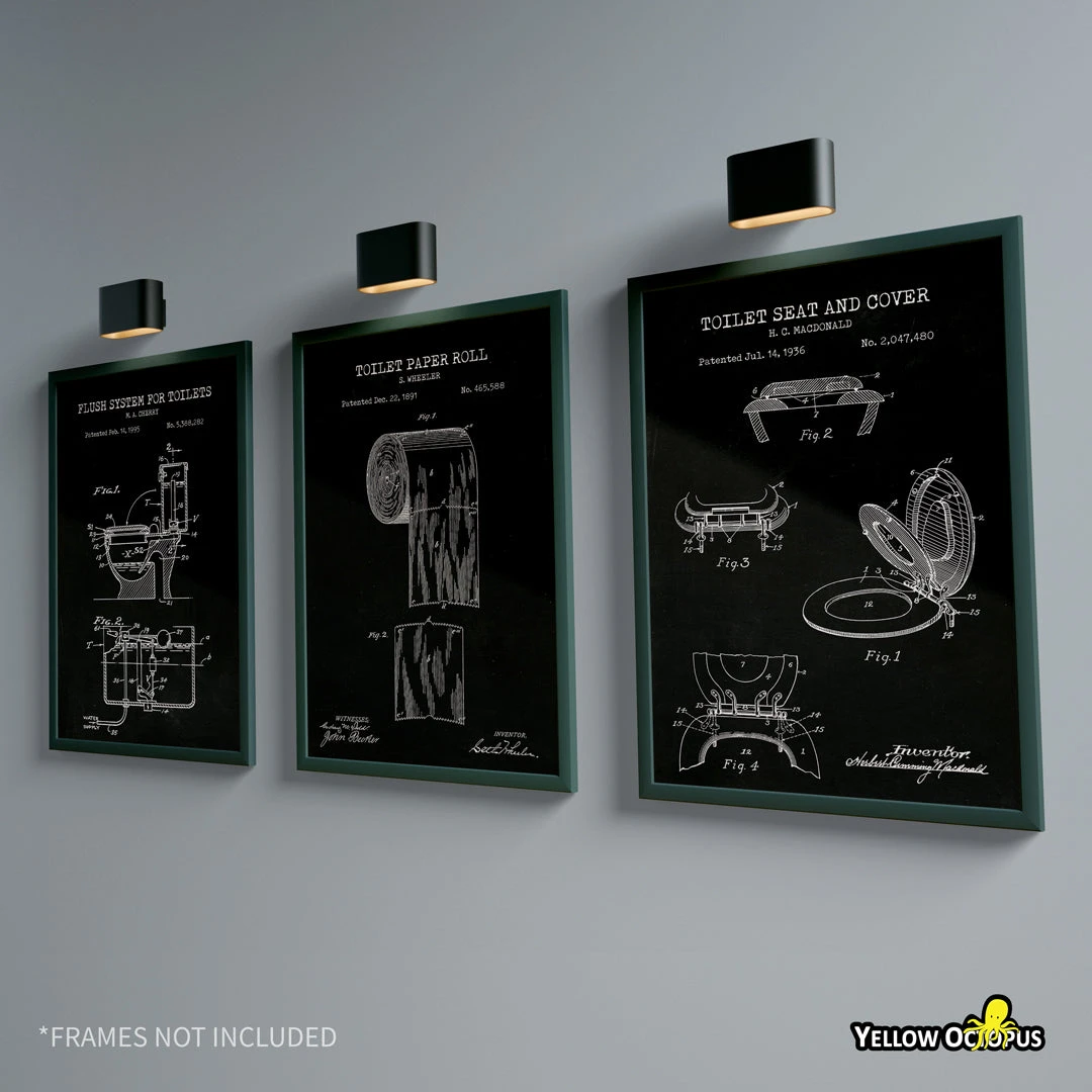 Yellow Octopus Exclusives - Prints Man Cave Gifts Toilet Patent Prints Wall Art | Set Of 3 4 Yellow Octopus Exclusives - Prints Man Cave Gifts Toilet Patent Prints Wall Art | Set Of 3
