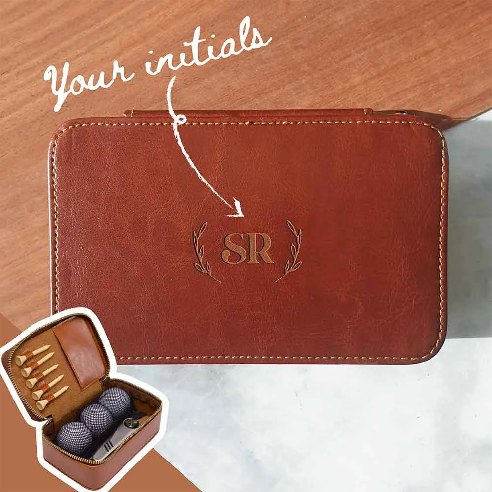 Yellow Octopus Personalised Sports And Outdoors Golf Gift Set In Personalised Vegan Leather Case - Initials 3 Yellow Octopus Personalised Sports And Outdoors Golf Gift Set In Personalised Vegan Leather Case - Initials