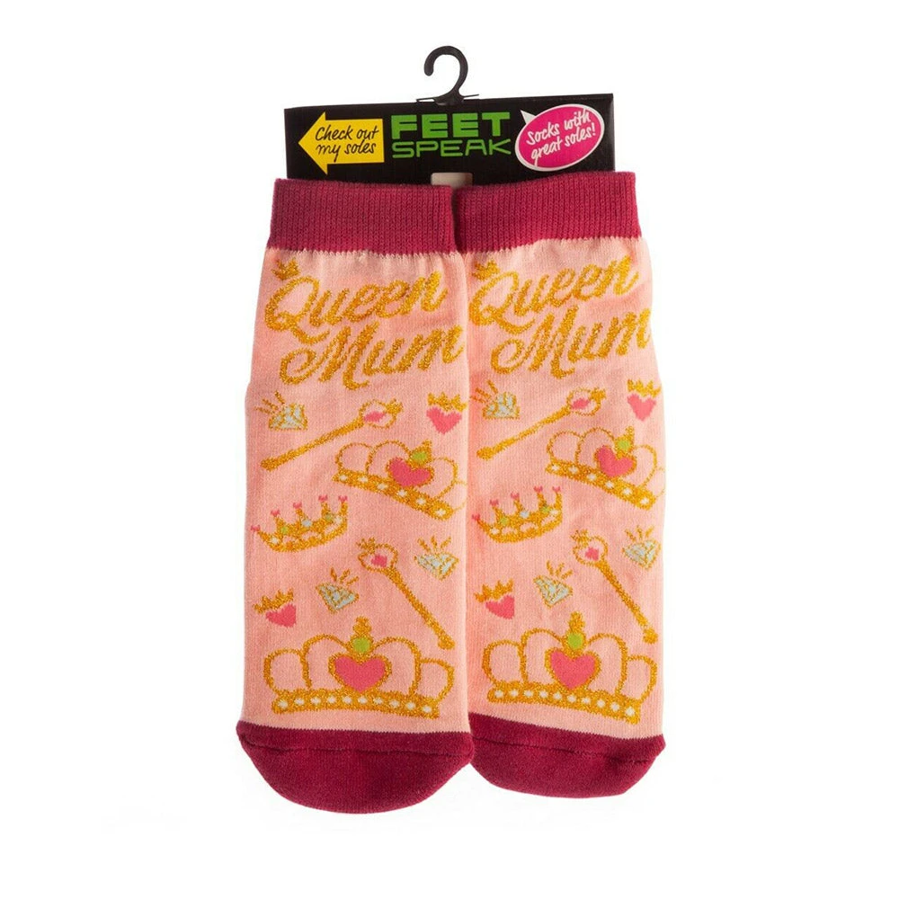 Mdi Gifts For Sisters Glittery Queen Mum Off Duty Non-Slip Socks 8 Mdi Gifts For Sisters Glittery Queen Mum Off Duty Non-Slip Socks