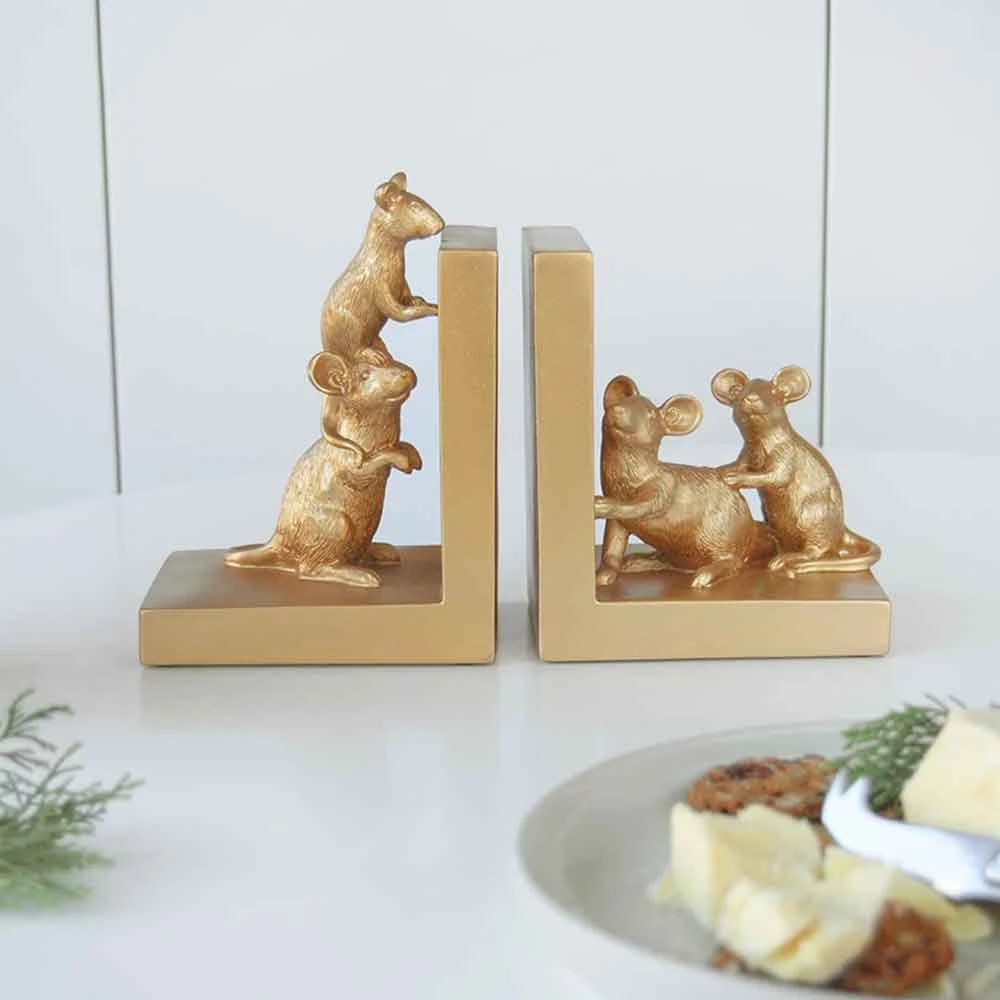 Gold Mouse Bookends Set | White Moose Office Gifts 3 Gold Mouse Bookends Set | White Moose Office Gifts