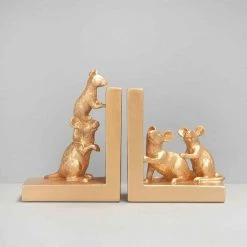 Gold Mouse Bookends Set | White Moose Office Gifts