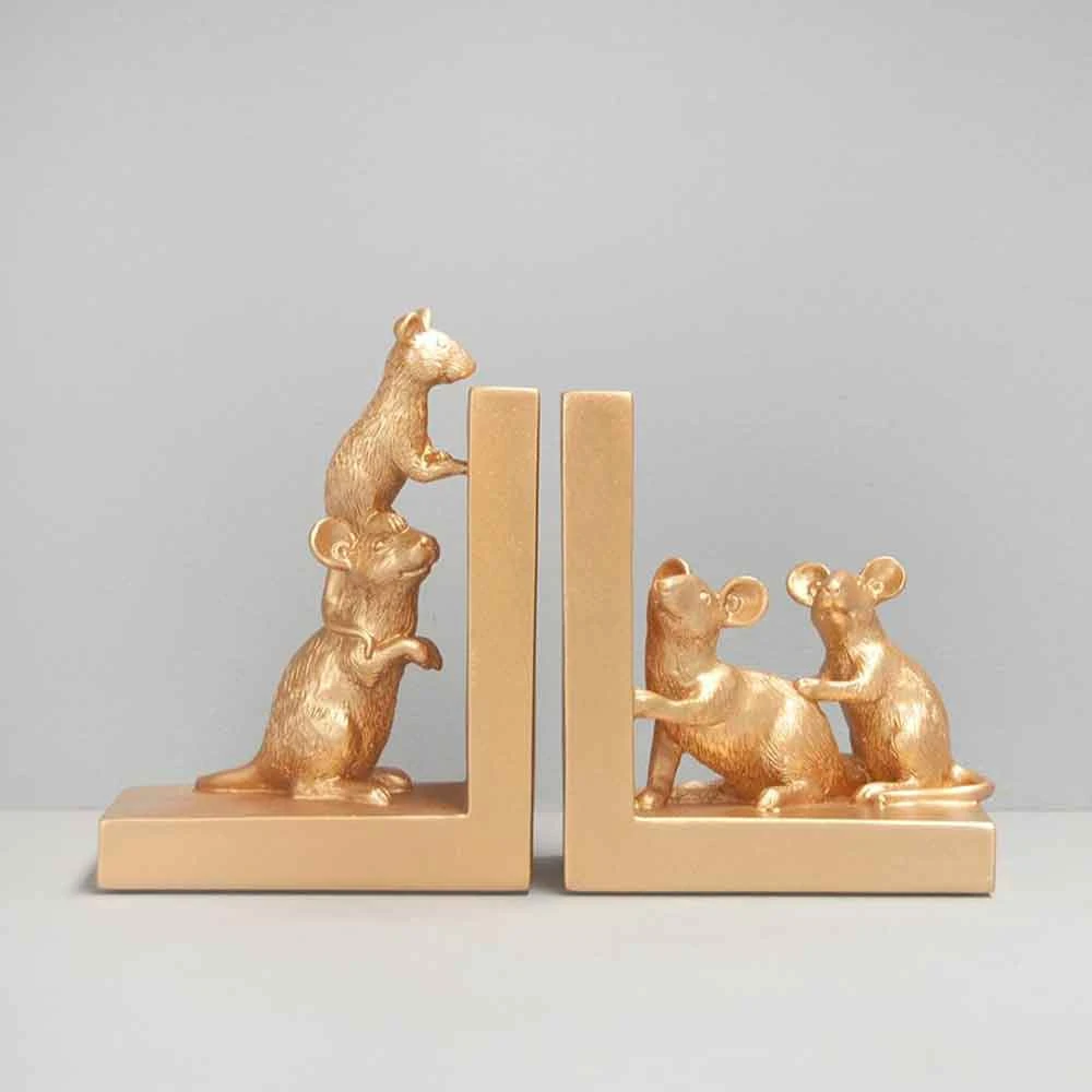 Gold Mouse Bookends Set | White Moose Office Gifts 4 Gold Mouse Bookends Set | White Moose Office Gifts