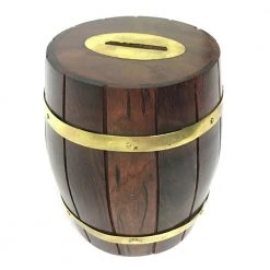Vintage Nautical Wooden Wine Barrel Money Box - 2 Sizes!