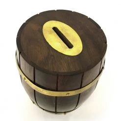 Vintage Nautical Wooden Wine Barrel Money Box - 2 Sizes!